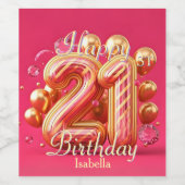 Glamouröses Rosa und Gold gestreift am 21. Geburts Weinetikett (Einzelnes Label)