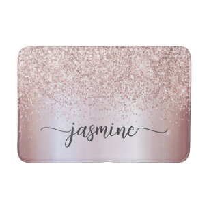 Glamouröses roségoldenes Glitter-Monogramm-Bad-Typ Badematte