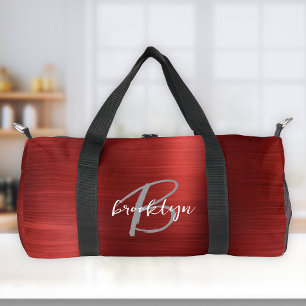 Glamouröses Rot Metalloptik Grau Weiß Monogramm  Duffle Bag