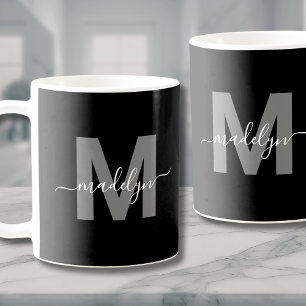 Glamouröses Schwarz Weiß Namensmonogramm Kaffeetasse