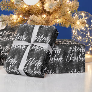 Glamouröses schwarzes florales Glitter- Schriftzug Geschenkpapier