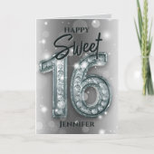 Glamouröses Silber und Diamant Sweet 16 Karte (Vorderseite)