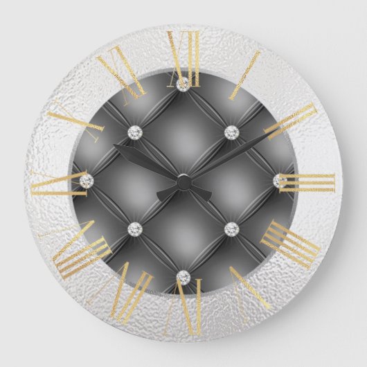 Glamouröses Silber und Gold auf schwarz Große Wanduhr (Vorderseite)