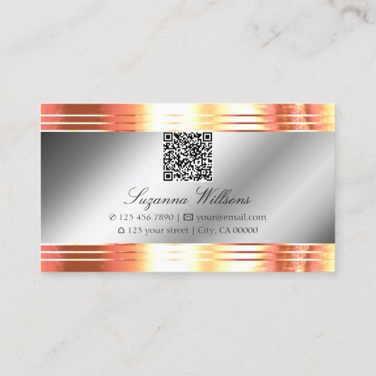 Glamouröses Silver Shimmery Rose Gold mit QR-Code Visitenkarte (Rückseite)