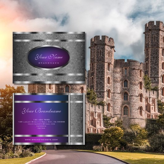 Glamouröses Silver Snake Muster und Lila Glanz Visitenkarte