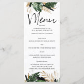Glamouröses Sommergarten tropisches Hochzeitsmenü Menükarte (Vorderseite)