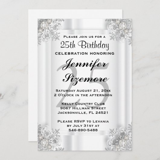 Glamourous 00. Geburtstag Design in Weiß Einladung (Vorne/Hinten)