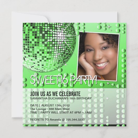 Glamourous 16 . Geburtstag Disco Ball Einladung (Vorderseite)