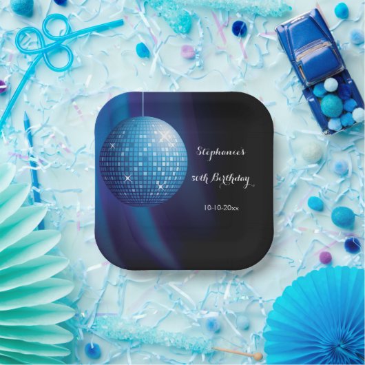 Glamourous 50. Geburtstag Blue Party Disco Ball Pappteller (Party)