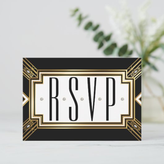 Glamourous Art Deco Geometric Wedding RSVP (Stehend Vorderseite)