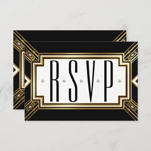 Glamourous Art Deco Geometric Wedding RSVP (Vorne/Hinten)