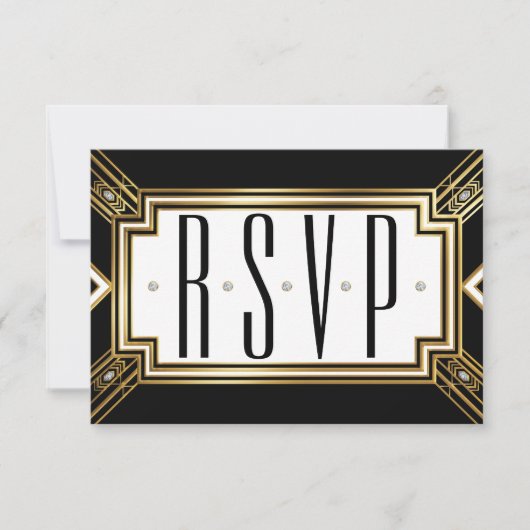 Glamourous Art Deco Geometric Wedding RSVP Karte (Vorderseite)