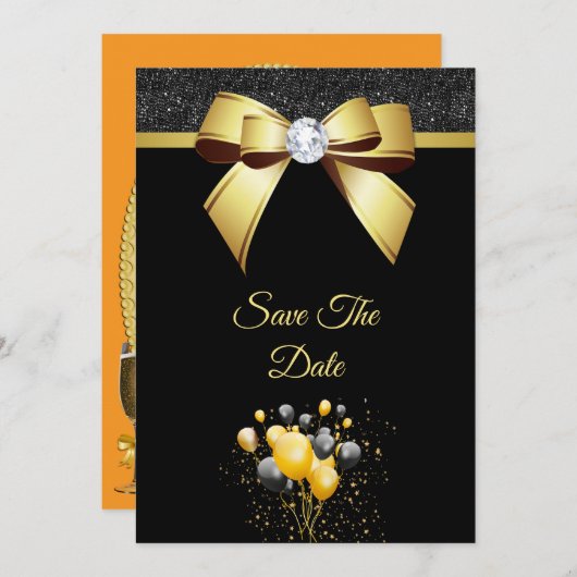 Glamourous Elegance Birthday Party Save The Date (Vorne/Hinten)