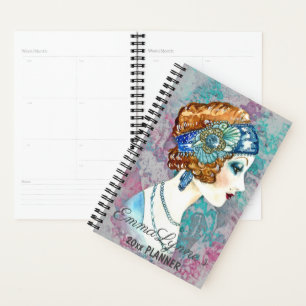Glamourous Flapper Girl Grau Name Planner Planer