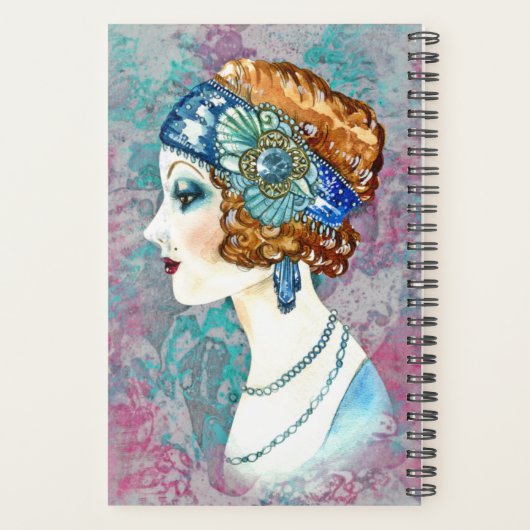 Glamourous Flapper Girl Grau Name Planner Planer (Rückseite)