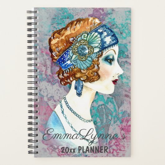 Glamourous Flapper Girl Grau Name Planner Planer (Vorderseite)