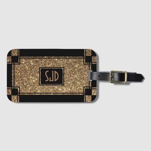 Glamourous Gatsby Gold Glitzer Art Deco Chintz Gepäckanhänger (Vorderseite (Horizontal))