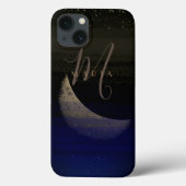 Glamourous Golden Moon Blue Abstrakt Monogram Case-Mate iPhone Hülle (Rückseite)