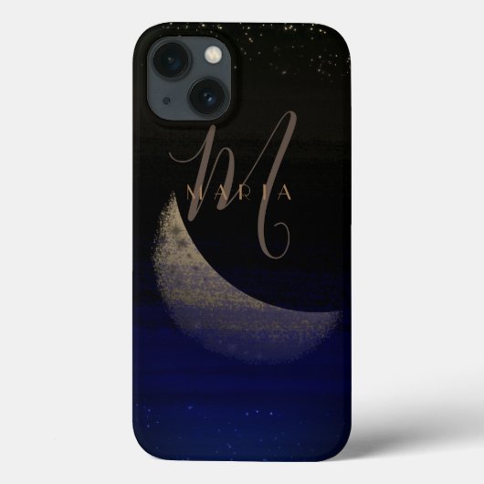 Glamourous Golden Moon Blue Abstrakt Monogram Case-Mate iPhone Hülle (Rückseite)