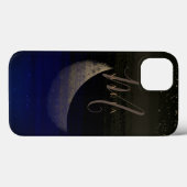 Glamourous Golden Moon Blue Abstrakt Monogram Case-Mate iPhone Hülle (Rückseite (Horizontal))