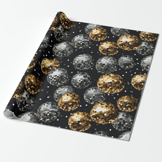 Glamourous Metallic Gold und Silver Disc Ball Geschenkpapier (Ungerollt)