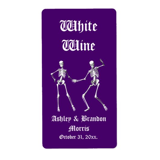 Glamourous skeletons Wedding Wine Label (lila) (Vorne)