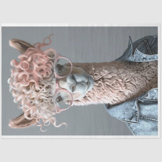 Glamours Pink Hair Llama Salon Day Decoupage Seidenpapier (Vorderseite)