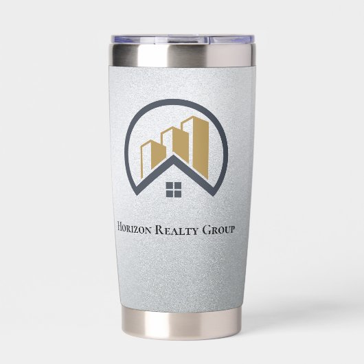 Glamours Silber | Schwarzweiß-Real-Anwesen Thermobecher (Vorderseite)