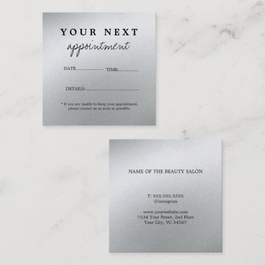 Glamours Silberner Schönheitssalon Terminkarte (Vorne/Hinten)