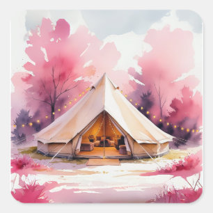 Glamping Bachelorette Weekend Wasserfarbe Quadratischer Aufkleber