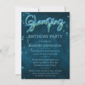 Glamping Birthday Party | Dark Neon Blue Aquamarin Einladung (Vorderseite)