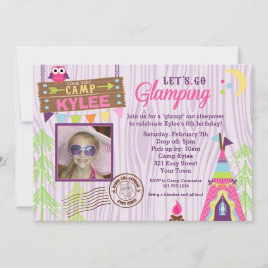 Glamping Birthday Party Einladung (Vorderseite)