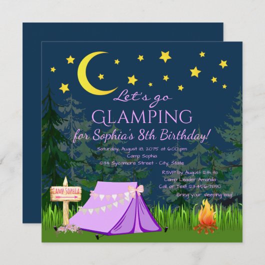 Glamping Birthday Party Einladungen (Vorne/Hinten)