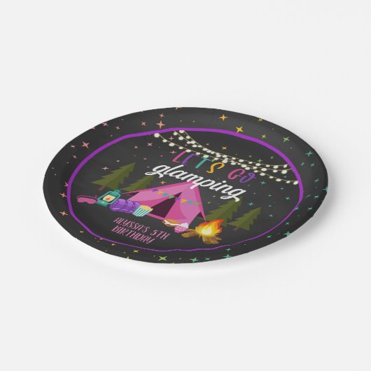 Glamping Birthday Party Plate - Custom Pappteller (Schrägansicht)
