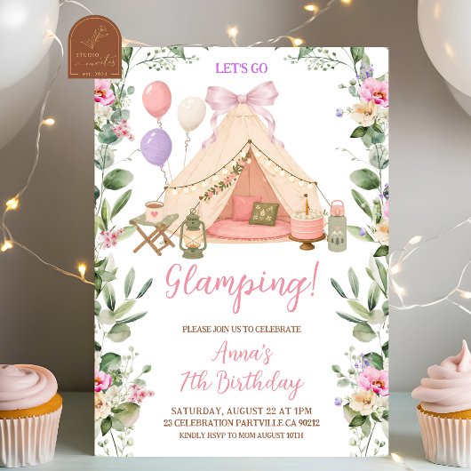 Glamping-Bogen-Coquette-Mädchen-Geburtstag Einladung