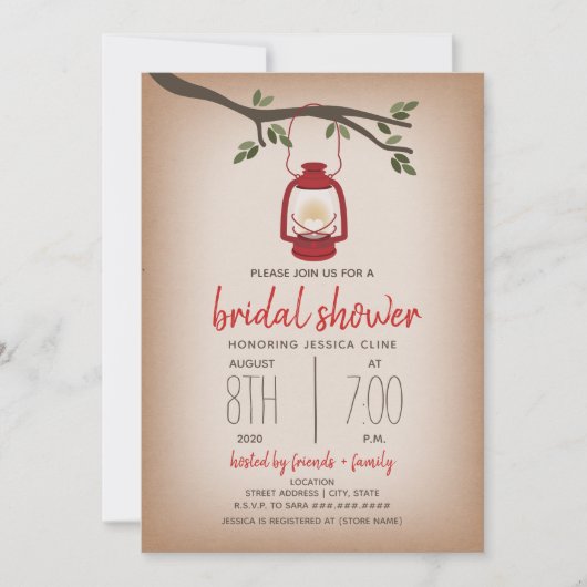 Glamping Brautparty - Rote Laterne Einladung (Vorderseite)