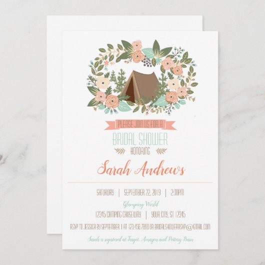 Glamping Bridal Dusche Einladung (Vorne/Hinten)