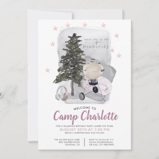 Glamping Camping Geburtstagsparty Einladung (Vorderseite)