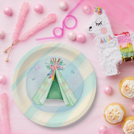 Glamping Camping Grün Zelt Leepover Außenbereich Pappteller (Party)