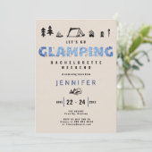 Glamping Denim Diamonds Fun Bachelorette Weekend Einladung (Stehend Vorderseite)
