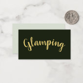 GLAMPING Fun Text über waldgrünes Hintergrund Mitteilungskarte (Vorderseite/Rückseite Beispiel)