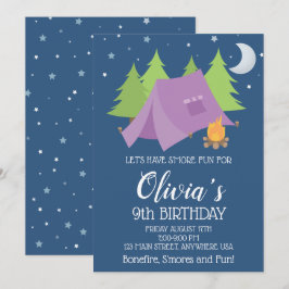 Glamping Girls Lila Camping Sleepover Geburtstag Einladung