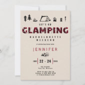 Glamping Kariert Rhinestones Bachelorette Wochenen Einladung (Vorderseite)