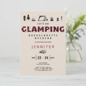 Glamping Kariert Rhinestones Bachelorette Wochenen Einladung (Stehend Vorderseite)
