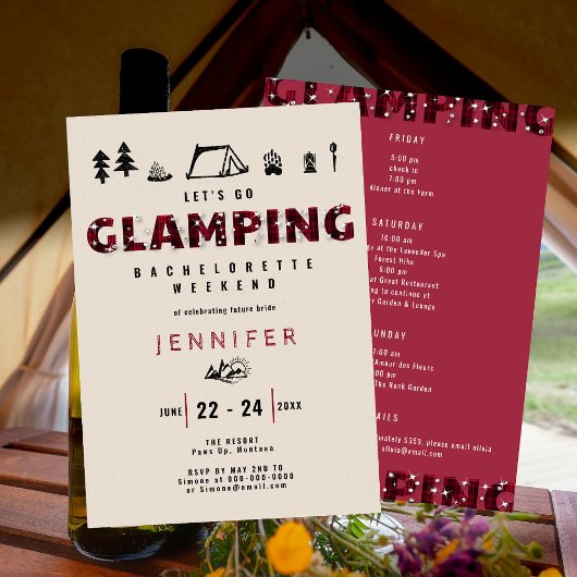 Glamping Kariert Rhinestones Bachelorette Wochenen Einladung