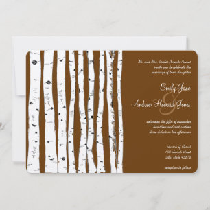 Glamping Mocha Brown Birch Tree Wedding Einladung