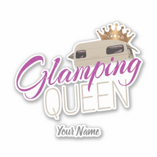 Glamping Queen Camping mit Vintagen Wohnwagen Aufkleber (Vorderseite)
