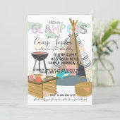 Glamping Themed Birthday Einladung (Stehend Vorderseite)