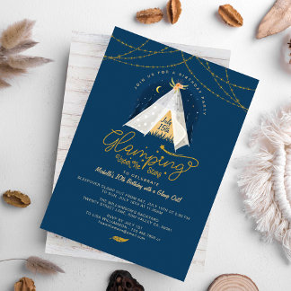 Glamping Under the Stars Tepee Navy & Gold Camping Einladung