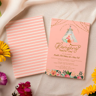 Glamping Under the Stars Tepee Pink & Gold Camping Einladung